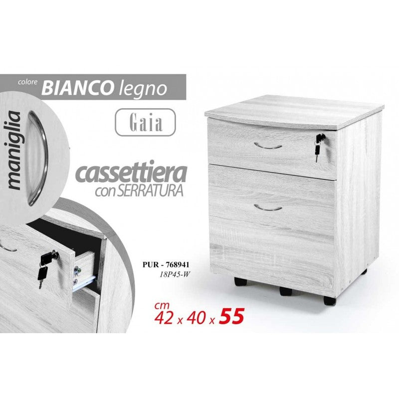 Cassettiera Bianca per Scrivania 3 Cassetti in Legno da Ufficio con Chiave  Ruote
