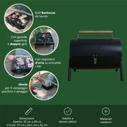Barbecue portatile doppia griglia grande rettangolare a carbone H42xL37xP26,5 cm