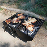Barbecue portatile doppia griglia grande rettangolare a carbone H42xL37xP26,5 cm