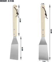 Set di 3 Attrezzi per Barbecue in Acciaio e Legno - Spatola, Pinza e Forchettone - Dimensioni 35 x 6.8 x 1.5 cm, 35 x 9.5 x 2.5 cm, 35 x 2.2 x 1.5 cm
