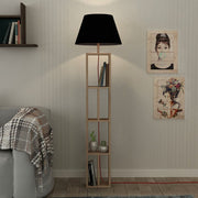 Lampada da Terra con Libreria Rovere e Parlume Nero 23,5x15x163,5 cm