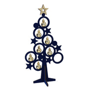 Albero legno blu con campanelli oro cm26x15,5h53