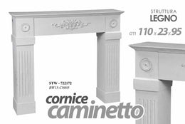 Cornice finto camino legno shabby bianco cm 110x23x95