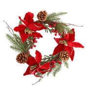 Coroncina fiori pigne rosso oro tondo cmø50x10