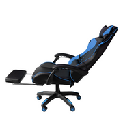 Sedia gaming in ecopelle da ufficio reclinabile con poggiapiedi Blu e Nero 64x53x h123/133 cm