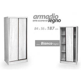 Armadio con ante scorrevoli bianco con doppio vano cm 84 x 56 x 187 h