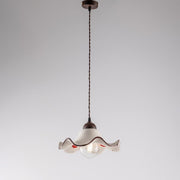 Lampadario cavo tessuto Nero Ruggine paralume in ceramica Bianco 30x h16 cm