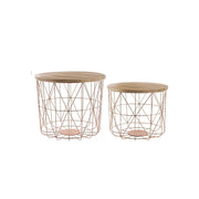 Set 2 Tavolini con Contenitore e Intreccio in Rame