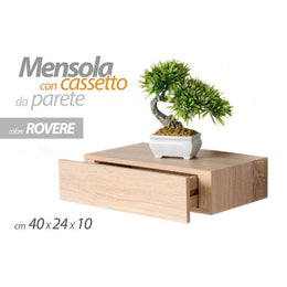 Mensola rovere a muro con cassetto nascosto cm 40 x 24 x 10 h