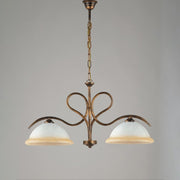 Lampadario in ferro Marrone Oro due luci vetri Bianchi e Ambra 79x h43 cm