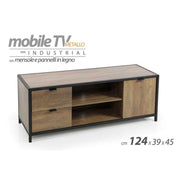 Mobile porta tv basso industrial marrone cm 124 x 39 x 45 h