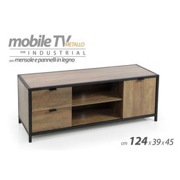 Mobile porta tv basso industrial marrone cm 124 x 39 x 45 h