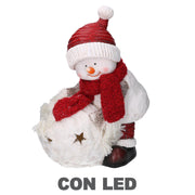 Pupazzo di neve resina con palla led bianco cm31,5x20,5h41