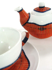 Set tazza the con teiera e lattiera 9 pezzi bambù arancione  e ceramica