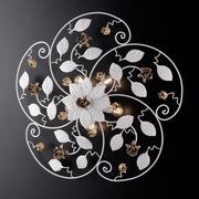 Plafoniera in ferro laccato bianco con decorazione shabby 5 luci cm 65