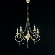Lampadario in ferro Avorio cinque luci decorazione decape e strass 58x h72 cm