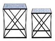 Set 2 tavolini NEAPOLIS in acciaio con piano in mdf decorato con stampa 55h 47h cm