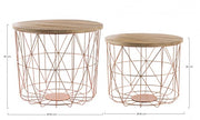 Set 2 Tavolini con Contenitore e Intreccio in Rame