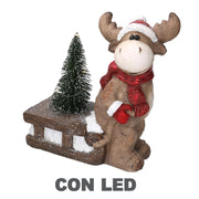 Renna resina con slitta grigio cm30x14h32