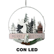 Ghirlanda metallo legno angelo led verde acqua cm24x3,5x40,5