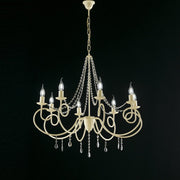 Lampadario in ferro Avorio otto luci decorazione decape e strass 80x h75 cm