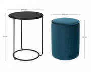 Set pouf tondo con tavolino blu