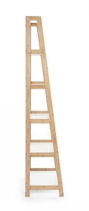 Libreria in legno di bamboo ripiani in mdf laccati bianco opaco  cm 62,5x 40xh. 180