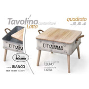 Tavolino in latta bianco baule  Stile urban industrial  cm 51 x 51 x 41 h