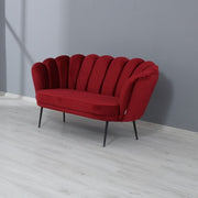 Divano due posti in velluto rosso a conchiglia Orel  cm 135x76,5xh. 79