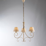 Lampadario vienna ferro Avorio Oro tre luci paralumi effetto tessuto 52x h58 cm