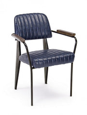 Sedia Nelly stile vintage in ecopelle con braccioli  blu 84 h cm