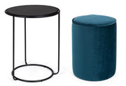 Set pouf tondo con tavolino blu