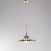 Lampadario cavo tessuto Marrone Decape paralume ceramica Bianca 30x h14 cm