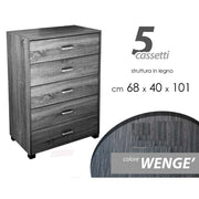 Cassettiera legno camera grigio con 5 cassetti cm 68 x 40 x 101 h