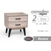 Comodino camera rovere piedini neri  alti  Due cassetti  cm 48 x 38 x 50 h
