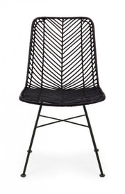 Sedia Lorena nera intreccio in rattan