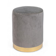 Pouf grigio effetto velluto con fascia oro cm 35 x 40 h