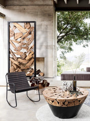 Tavolino in legno e acciaio stile industriale cm Ø90x45h