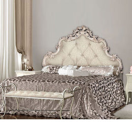 Letto  matrimoniale barocco  testiera  intagliata  imbottita  contenitore 175x202xh.175 cm
