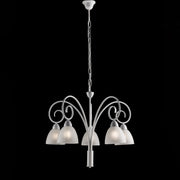 Lampadario ferro Bianco shabby paralumi vetro Alabastro Bianco cinque luci 57x h50 cm