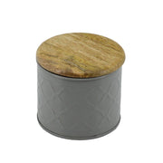 Barattolo metallo tappo legno grigio cmø12h13