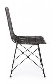 Sedia in stile contemporaneo in acciaio e kubu Nero LUCILA 45x55x h85 cm