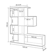 Libreria scaffale 4 livelli  9 scomparti bianco grigio 145x29xh.145 cm