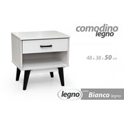 Comodino bianco 1 cassetto piedini neri cm 48 x 38 x 50 h