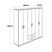 Armadio 6 ante e 2 cassetti in rovere L 200 x P 40 x H 180 cm