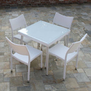 Tavolo polyarattan quadrato bianco crema con vetro 90x90x77h cm