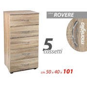 Cassettiera da camera 5 cassetti rovere como cm 50 x 40 x 101 h