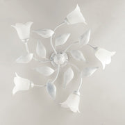 Plafoniera in ferro Bianco Argento cinque luci vetri Alabastro Bianchi 70x h20 cm