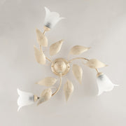 Plafoniera in ferro Avorio Oro tre luci vetri Alabastro Bianchi 67x h20 cm