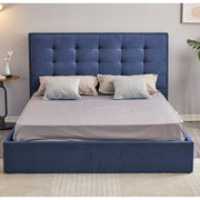 Letto matrimoniale contenitore in tessuto blu scuro Coco